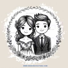 picture of a boy and girl with bouquet of flowers in between them