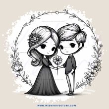 a boy and girl posing for picture in black and white