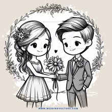a couple holding flowers and posing for picture