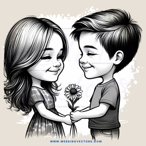 two kids holding flowers and hugging