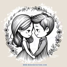 lovers embracing in a flower bordered frame