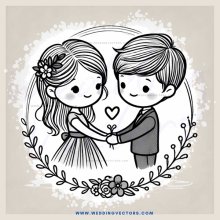 couple shaking hands with flowers and leaves surrounding them