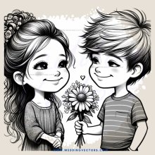 kissing boy & girl, one with flower
