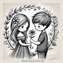 a boy and girl sharing a flower