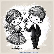 a boy and girl holding flowers