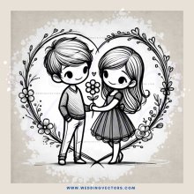 boy and girl embracing with flowers