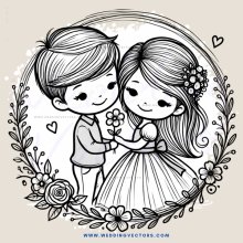two kids holding flowers and posing for picture