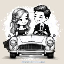 couple driving in cartoon style