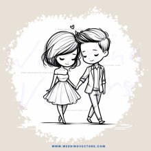 a boy and girl holding hands, cartoon style