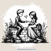 a man and woman holding hands on a brick wall