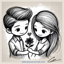 a couple holding a flower and a heart