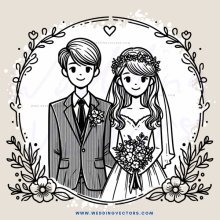 a bride & groom picture in outline