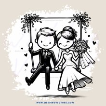 couple on swing in black and white illustration