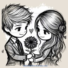 boy and girl holding hands with a flower