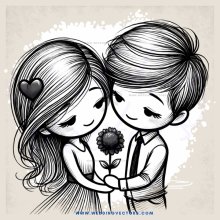 lovers hugging with a flower in hand