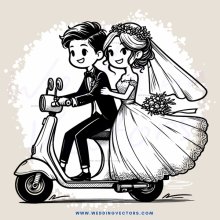 bride and groom on scooter