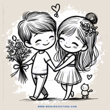 a boy and girl holding hands with flowers