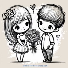 boy and girl with flowers and hearts