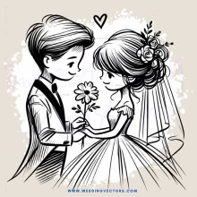 a couple exchanging flowers and smiling