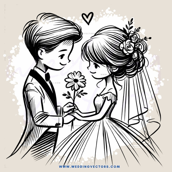 a couple exchanging flowers and smiling