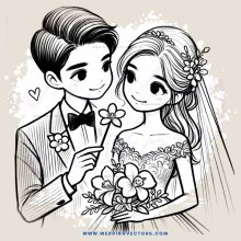 groom and bride posing for photo with flowers