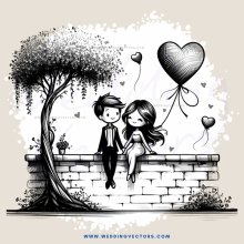 a couple sitting on a wall holding hearts
