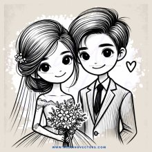 wedding bride and groom cartoon