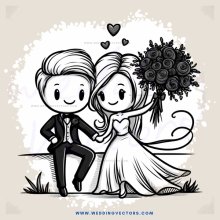 a bride and groom with flowers