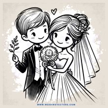 couple holding flower bouquet and ring