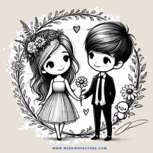 a girl and boy with flowers around them