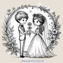 a bride and groom with flowers in their hands