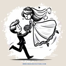wedding bride and groom running together