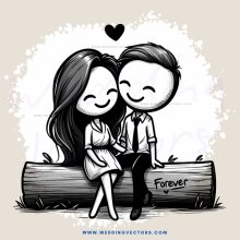 a couple sitting on a log with forever written at the bottom