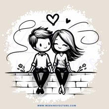 boy and girl sitting on brick wall
