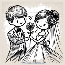 a bride and groom with a flower