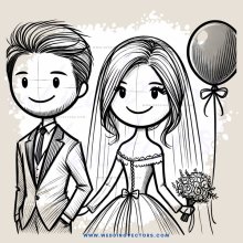 a newlywed couple with an inflatable balloon