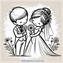 a boy and girl holding flowers