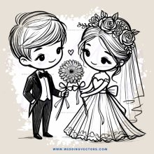 wedding bride & groom cartoon image description