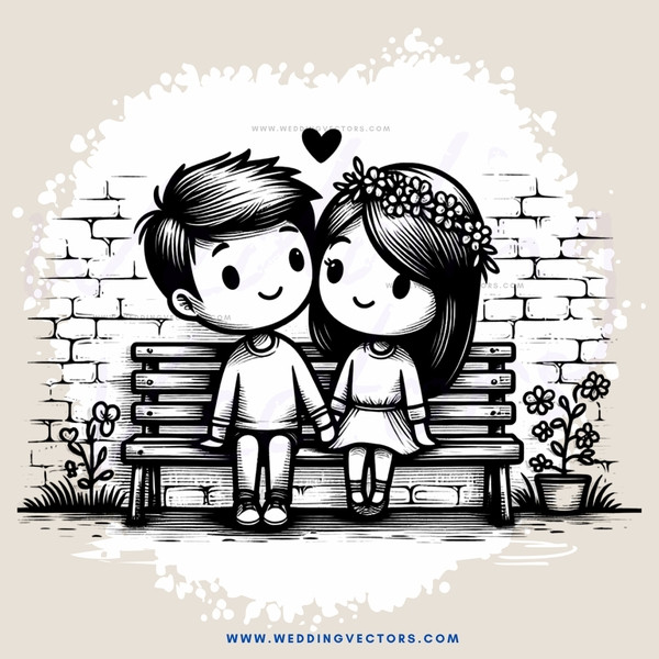 couple on bench with flowers and brick wall behind them