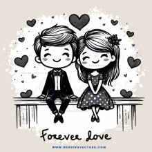 forever love cartoon illustration on wood panel