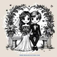 wedding couple sitting on bench