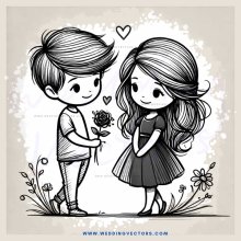 boy and girl with rose and daisy flowers
