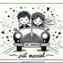 just married caricature print advertisement in black and white
