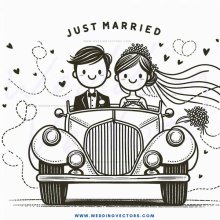 just married couple in car