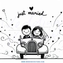 a caricature of a man and woman on their wedding day.