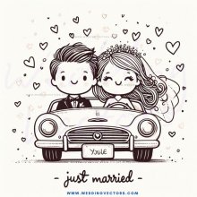 just married couple in a car