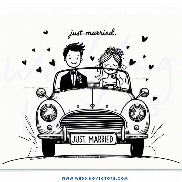 a caricature showing a newly married couple and their bride's father.